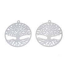 Honeyhandy 201 Stainless Steel Filigree Pendants, Etched Metal Embellishments, Tree of Life, Stainless Steel Color, 27x25x0.2mm, Hole: 1.4mm