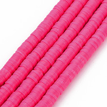 Honeyhandy Handmade Polymer Clay Bead Strands, Heishi Beads, Disc/Flat Round, Deep Pink, 6x0.5~1mm, Hole: 2mm, about 320~447pcs/strand, 15.74 inch~16.92 inch