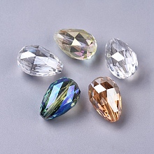 Honeyhandy Electroplate Glass Beads, Faceted, Teardrop, Mixed Color, 27~28x18mm, Hole: 2mm