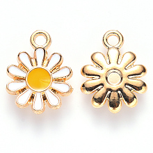 Honeyhandy Alloy Enamel Pendants, Flower, Light Gold, White, 20x18x3mm, Hole: 1.4mm