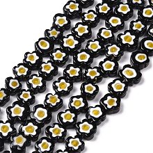 Handmade Millefiori Glass Bead Strands, Flower, Black, 10x2.6mm, Hole: 1mm, about 42pcs/strand, 15.75 inch(40cm)