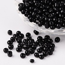 Honeyhandy 6/0 Opaque Colours Round Glass Seed Beads, Black, Size: about 4mm in diameter, hole:1.5mm, about 495pcs/50g