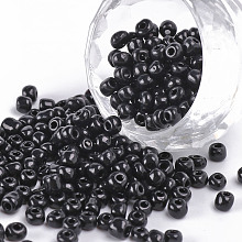 Honeyhandy Glass Seed Beads, Opaque Colours Seed, Small Craft Beads for DIY Jewelry Making, Round, Black, Size: about 4mm in diameter, hole:1.5mm, about 1000pcs/100g