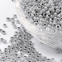 Honeyhandy Glass Seed Beads, Ceylon, Round, Dark Gray, 3mm, Hole: 1mm, about 2222pcs/100g