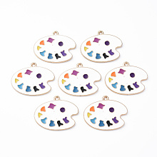 Honeyhandy Alloy Enamel Pendants, Cadmium Free & Lead Free, Palette, Light Gold, White, 23x28x1.5mm, Hole: 1.8mm