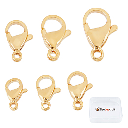 Beebeecraft 1 Box 60Pcs 6 Style 24K Gold Plated Lobster Claw Clasps Jewelry Clasps Connectors for DIY Bracelet Necklace Jewelry Making