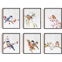 SUPERDANT Watercolor Birds on Flower Branches Wall Art Print 20×25cm Set of 6 Unframed Art Print Watercolor Style Abstract Animal Decor for Kitchen Bedroom Office Bathroom Home Decor