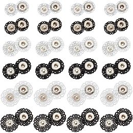 NBEADS 24 Sets 6 Styles Alloy Flower Snap Buttons, Black and White Vintage Metal Sew On Press Snap Button Fasteners Clothing Sewing Accessories Hollow Flower Sewing Press Studs Buttons