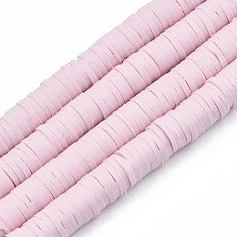 Honeyhandy Handmade Polymer Clay Beads Strands, for DIY Jewelry Crafts Supplies, Heishi Beads, Disc/Flat Round, Pearl Pink, 6x0.5~1mm, Hole: 1.8mm, about 290~320pcs/strand, 15.75 inch~16.14 inch(40~41cm)