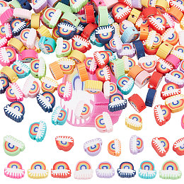 SUNNYCLUE 200Pcs Handmade Polymer Clay Beads, Rainbow, Mixed Color, 6~9x8~11x4mm, Hole: 1.6mm