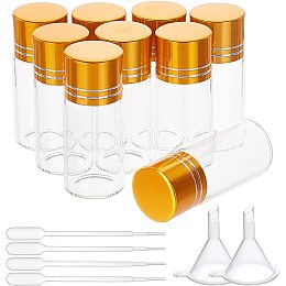 BENECREAT 20 Pack 10ml Vials Glass Bead Containers Wishing Bottle with 4Pcs Plastic Pipettes and 2Pcs Funnels for Wedding Party, Jewelry Accessories and Small Item