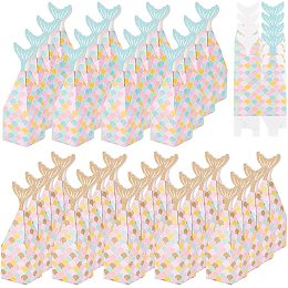 OLYCRAFT 56Pcs 2 Colors Mermaid Paper Candy Boxes Mermaid Party Boxes Favors Mermaid Gift Bags with Fishtail Jewelry Wedding Party Gift Box for Party Decorations and Supplies 2x2x6.3 Inch