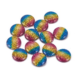 Honeyhandy Rainbow Resin Cabochons, with Glitter Powder, Dome/Half Round, Colorful, 16x5mm