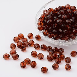 Honeyhandy Transparent Acrylic Beads, Faceted, Round, Chocolate, 8mm, Hole: 1.5mm, about 1800pcs/500g