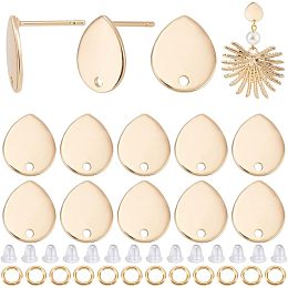 CREATCABIN 1 Box 40Pcs 18K Gold Plated Brass Teardrop Stud Earrings Stud Earring Findings Stud Earrings Components Earring Posts with Hole Loops Ear Nuts for DIY Jewelry Making, 0.5x0.4 in