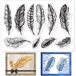 GLOBLELAND Animal Feather Background Clear Stamp Birds Feather Transparent Silicone Stamp Pink Feather Rubber Stamp for Scrapbook Journal Card Making 4.3 x 6.3 Inch