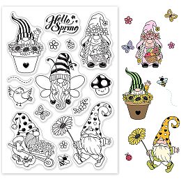 GLOBLELAND Gnome Silicone Clear Stamps Spring Flower Bee Butterfly Transparent Stamps for Birthday Valentine's Day Cards Making DIY Scrapbooking Photo Album Decoration Paper Craft