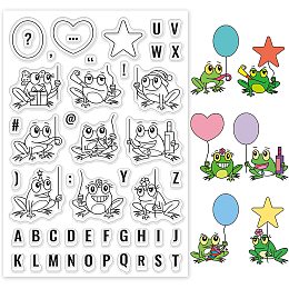 GLOBLELAND 1Sheet Frogs and Balloon Clear Stamp Alphabet and Symbol Transparent Silicone Stamp for Birthday Easter Card Scrapbooking Card DIY Craft