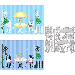 GLOBLELAND Leisure Time Die Cuts Hanging Plant and Lamp Embossing Template Mould Bistro Table and Chair Carbon Steel Die Set for Scrapbooking Card DIY Craft