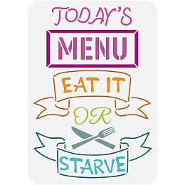 FINGERINSPIRE Today's Menu Stencil 8.3x11.7inch Reusable Eat It or Starve Pattern Painting Template DIY Art Knife and Fork Decoration Stencil for Painting on Wood Wall Fabric Paper Furniture