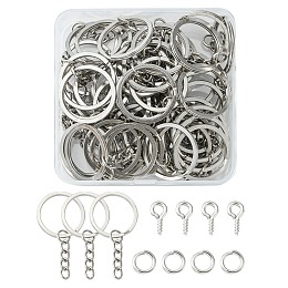 Honeyhandy DIY Keychain Making Finding Kit, Including Brass Jump Rings, Iron Split Key Rings & Screw Eye Pin Peg Bails, Platinum, 150Pcs/box