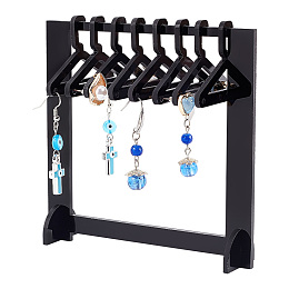 PandaHall Elite 1 Set Opaque Acryic Earring Display Stands, Clothes Hanger Shaped Earring Organizer Holder with 8Pcs Black Hangers, Black, Finish Product: 12.5x3x12cm