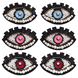 AHANDMAKER 6 Pcs Eye Beaded Patches for Clothes, 3 Colors Large Evil Eye Sequined Patch Sew on Rhinestone Pearl Beaded Applique Motif Applique Badge for Clothes Jackets Jeans Bags Hats