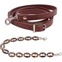 PandaHall Elite 2 Styles Brown Purse Replacement Straps, Ajustable PU Leather Shoulder Strap Long Bag Strap with Short Acrylic Chain Strap for Crossbody Bag Handbag Underarm Bag, 43"~5." & 23.6"