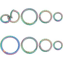 WADORN 8pcs Rainbow Spring Snap Clip Hooks, 20/25.5/32.5/38mm Alloy Spring O Rings Round Snap Clasps Circle Connectors Key Fastener Hardware Buckles for Jewelry Bag Purse Strap Keyring Making