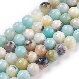 Honeyhandy Natural Flower Amazonite Beads Strand, Round, 8mm, Hole: 1.5mm, 49pcs/strand, 15.5 inch