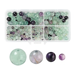 Arricraft 340Pcs 4 Styles Natural Fluorite Beads, Round, 4mm/6mm/8mm/10mm, Hole: 0.8~1mm