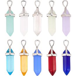 SUPERFINDINGS 10 Colors Bullet Pointed Pendants Gemstone Healing Pointed Hexagonal Chakra Pendants 28~29.5x9~9.5x8mm Quartz Crystal Stone Charm for Necklace Earring Jewelry Making, Hole: 4.5x3mm