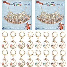 NBEADS 24 Pcs Moon with Star Stitch Markers, Alloy Enamel Crochet Stitch Marker Charms 304 Stainless Steel Clasp Locking Stitch Marker for Knitting Weaving Sewing Jewelry Making