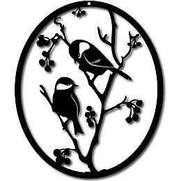 CREATCABIN Birds on Oval Round Metal Wall Decor Tree Art Metal Bird Garden Wall Art Signs Black Hanging for Christmas Halloween Home Decoration Indoor Outdoor Garden Aesthetic Bedroom 10x12inch