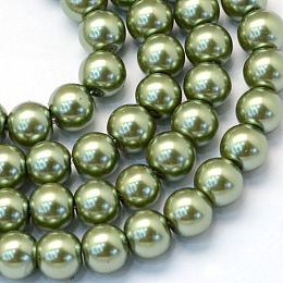 Baking Painted Pearlized Glass Pearl Round Bead Strands, Olive Drab, 10~11mm, Hole: 1.5mm; about 85pcs/strand, 31.4 inches1.5mm