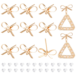 BENECREAT 12Pcs Real 18K Gold Plated Stud Earring Findings, Bow Tie Butterfly Brass Earrings Stud with Horizontal Loops and 30Pcs Ear Nuts for Earring Making