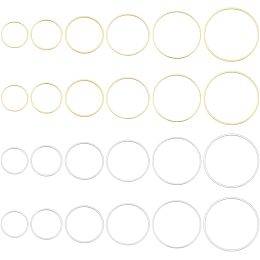 BENECREAT 24 PCS Real 24K Gold and 925 Silver Plated Brass Round Link Rings, 12 Styles of Round Brass Jewellery Link Rings for DIY Jewellery Earrings, Bracelets, Necklaces, 43/38/33/28/23/20mm