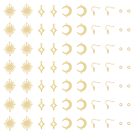 HOBBIESAY DIY Moon & Star & Sun Earring Making Kit, Including Brass Pendants & Connectors & Earring Hooks & Jump Rings, Golden, 108Pcs/box