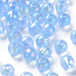 Honeyhandy Transparent Acrylic Beads, AB Color Plated, Round, Cornflower Blue, 6x5mm, Hole: 1.8mm, about 4400pcs/500g