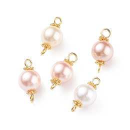 Honeyhandy Shell Pearl Bead Connector Charms, with Golden Tone Brass & Alloy Findings, Round, Mixed Color, 17x8.5mm, Hole: 1.6~1.8mm