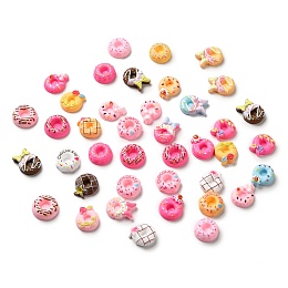 Honeyhandy Cartoon Opaque Imitation Food Resin Decoden Cabochons, Donut, Mixed Color, 17.5~21x16~19.5x5~6.5mm