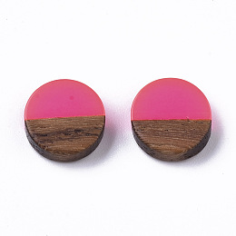 Honeyhandy Resin & Wood Cabochons, Flat Round, Fuchsia, 10x2.5~4mm