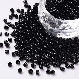 Honeyhandy Glass Seed Beads, Opaque Colours Seed, Small Craft Beads for DIY Jewelry Making, Round, Black, 3mm, Hole:1mm, about 10000pcs/pound