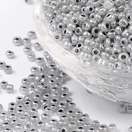 Honeyhandy Glass Seed Beads, Ceylon, Round, Dark Gray, 3mm, Hole: 1mm, about 10000pcs/pound