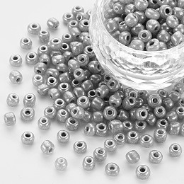 Honeyhandy Glass Seed Beads, Ceylon, Round, Dark Gray, 4mm, Hole: 1.5mm, about 4500pcs/pound