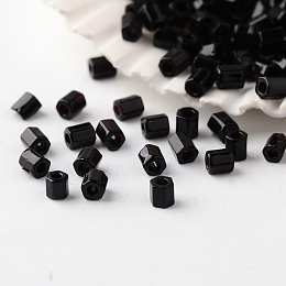 Honeyhandy Grade A Glass Seed Beads, Hexagon(Two Cut), Opaque Colours, Black, 2x2mm, Hole: 0.5mm, about 42452pcs/pound