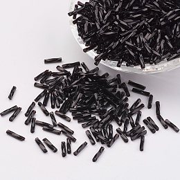 Honeyhandy Glass Twisted Bugle Beads, Opaque Colours, Black, 12x2mm, Hole: 0.5mm, about 5000pcs/bag