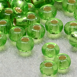 Honeyhandy 6/0 Grade A Round Glass Seed Beads, Silver Lined, Lime Green, 6/0, 4x3mm, Hole: 1mm, about 4500pcs/pound