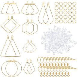 DICOSMETIC 20pcs 10 Styles Golden Hoop Earring Findings 304 Stainless Steel Assorted Geometric Earrings with 20pcs Earring Hooks Wire Pendants with 60pcs Plastic Ear Nuts for Jewelry Making