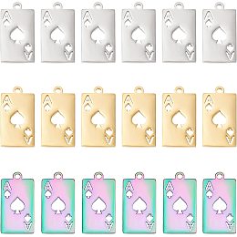 DICOSMETIC 18Pcs 3 Color Stainless Steel Playing Card A Pendants Good Luck Ace of Spades Charm Cool Punk Ace of Hearts Charm for DIY Jewelry Making